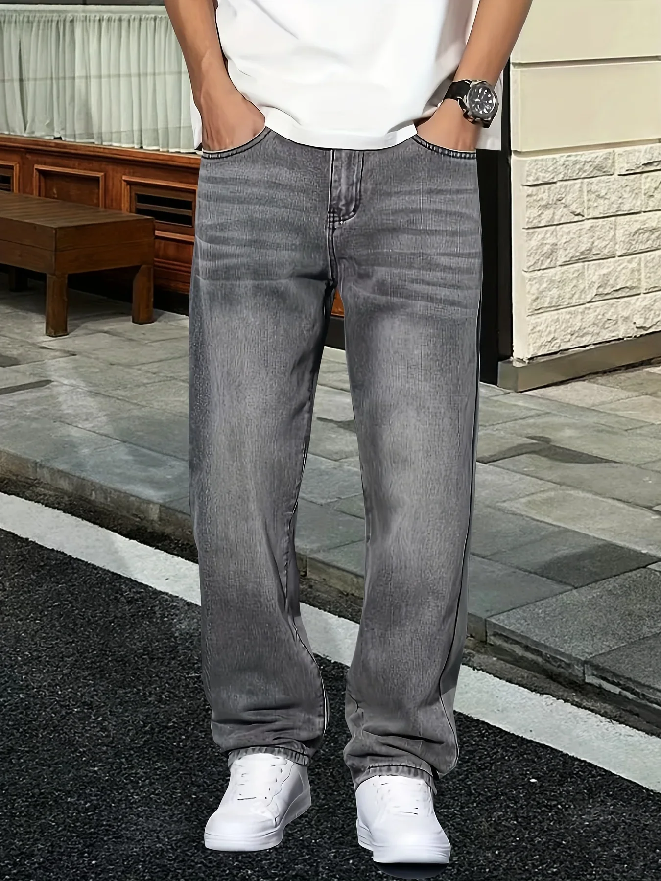 Men'S Fashion Grey Jeans - جينز رجالي رمادي اللون، ملابس كاجوال،