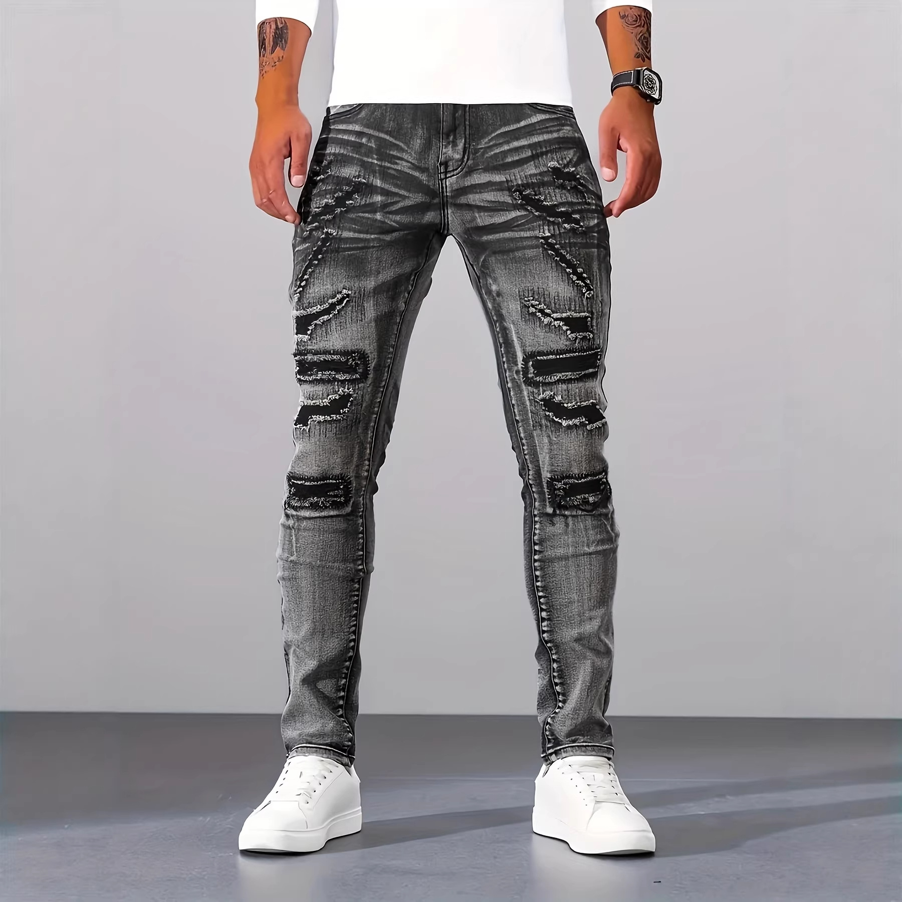 Men'S Fashion Grey Jeans - بنطلون جينز رجالي رمادي ضيق بسيط