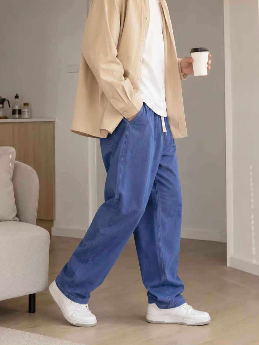 Men'S Fashion Grey Jeans - بنطلون جينز رجالي كاجوال فضفاض بقصة