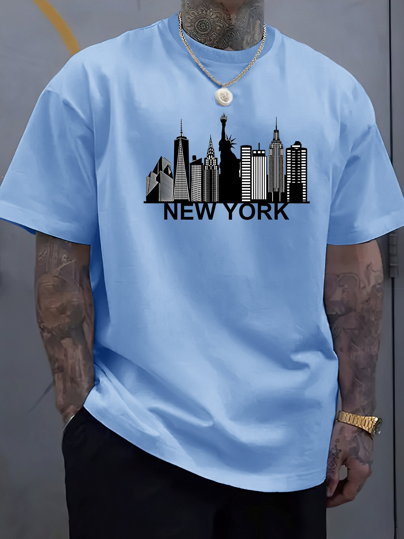 York Men'S Fashion - قميص رجالي قطني بطبعة مدينة نيويورك،