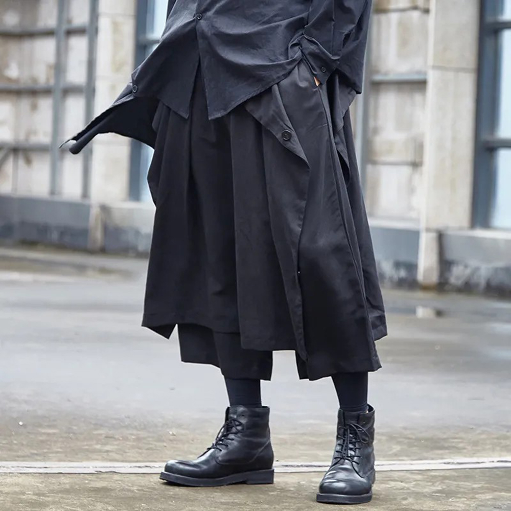 Mens Fashion Trend 2026 - بنطلون قوطي داكن Y2K بأزرار جانبية