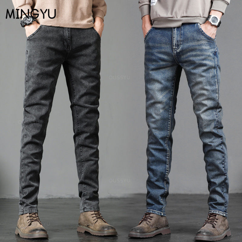Men'S Fashion Grey Jeans - الخريف الشتاء القطن الرجال الموضة الكلاسيكية