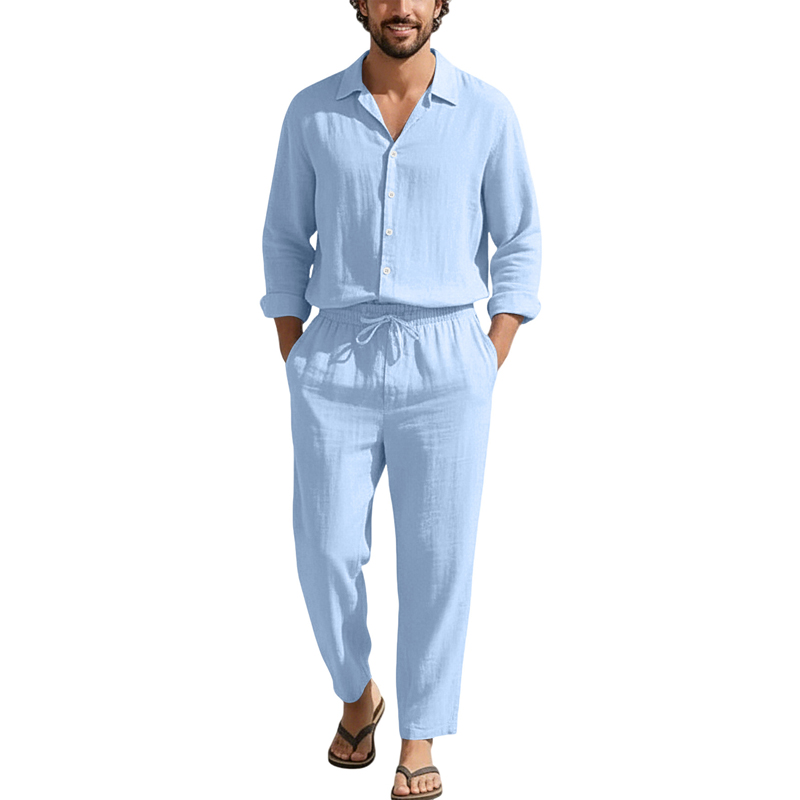 Men'S Fashion Pants - أطقم كاجوال من الكتان للربيع والصيف،