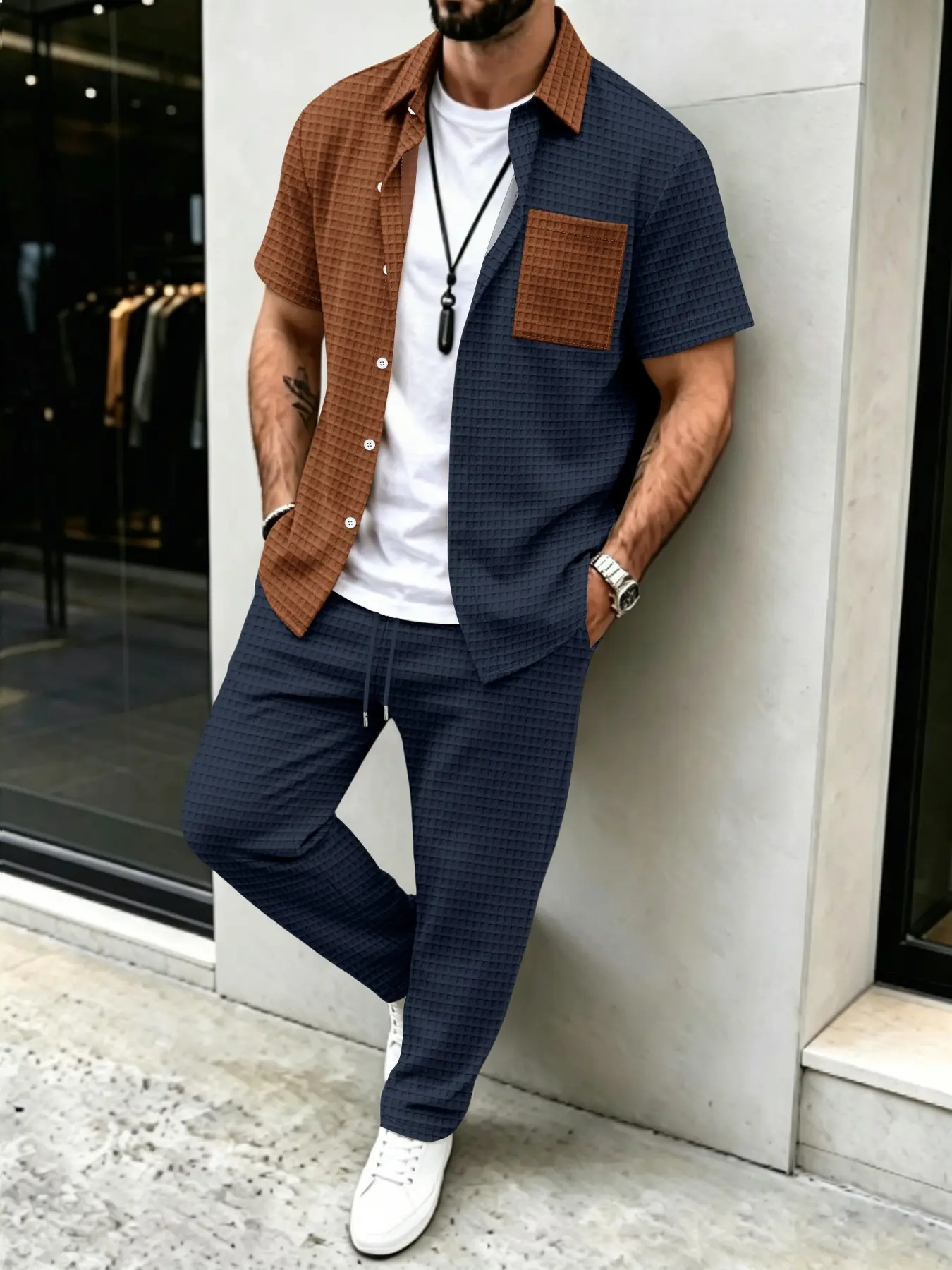 طقم رجالي كاجوال بنمط الوافل،  - مراجعة Men'S Fashion Pants وسعره