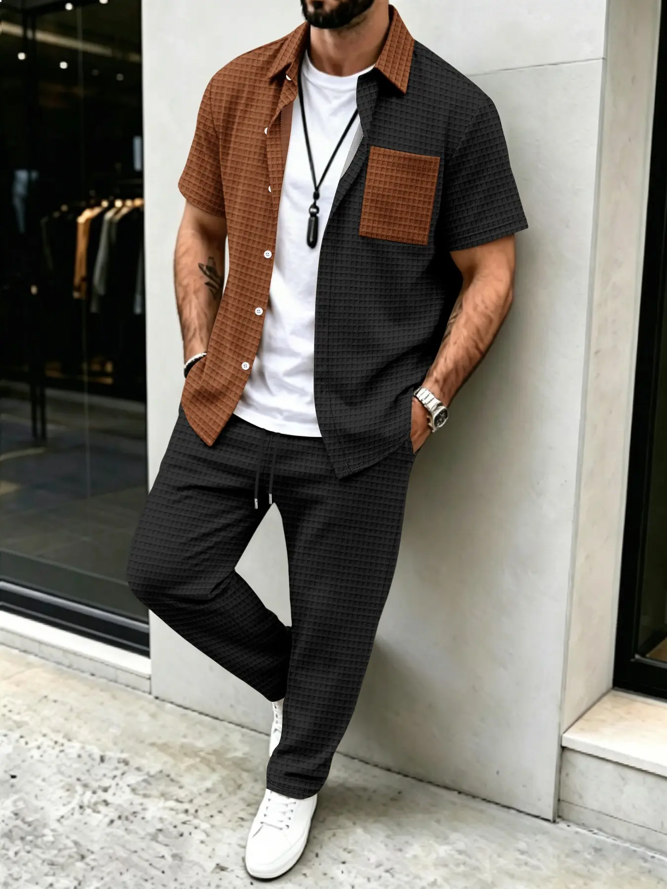 طقم رجالي كاجوال بنمط الوافل،  - مراجعة Men'S Fashion Pants وسعره