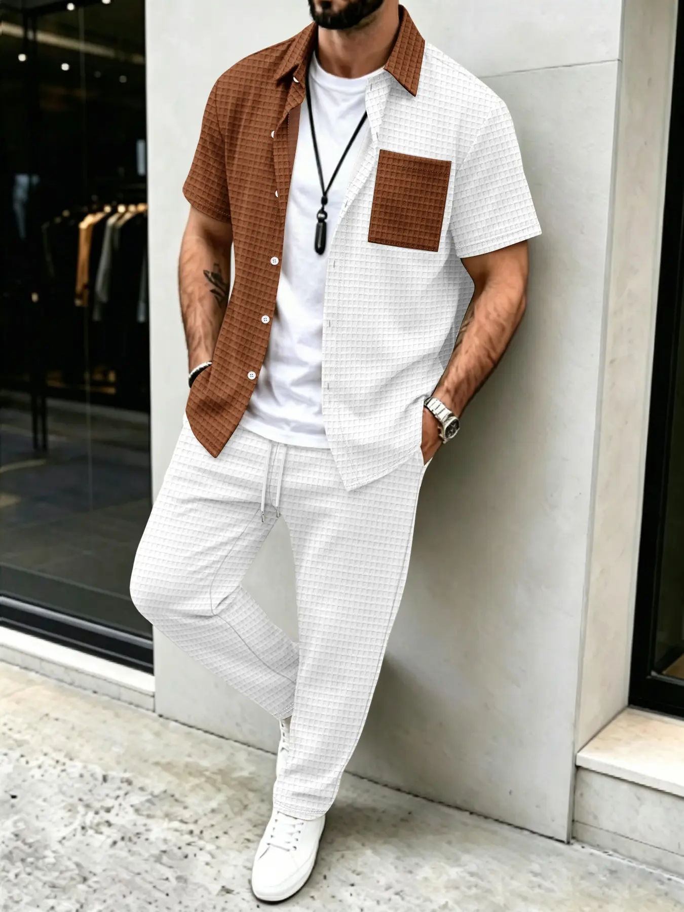 طقم رجالي كاجوال بنمط الوافل،  - مراجعة Men'S Fashion Pants وسعره