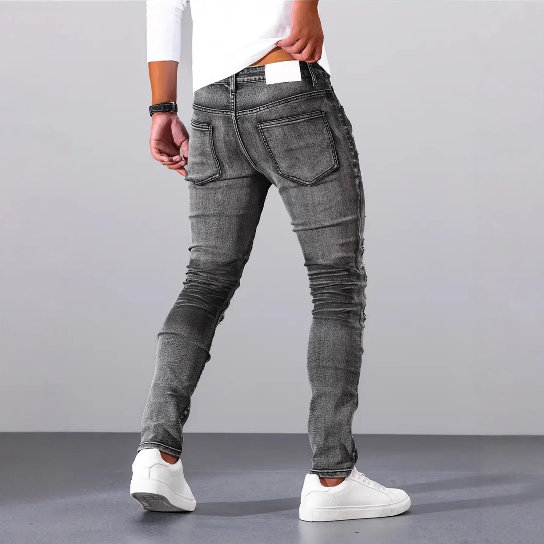بنطلون جينز رجالي رمادي ضيق بس - مراجعة Men'S Fashion Grey Jeans وسعره