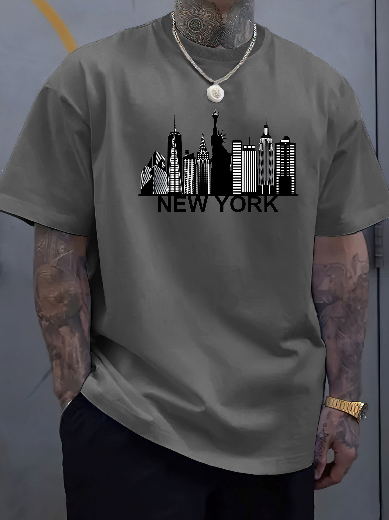 قميص رجالي قطني بطبعة مدينة ني - مراجعة York Men'S Fashion وسعره