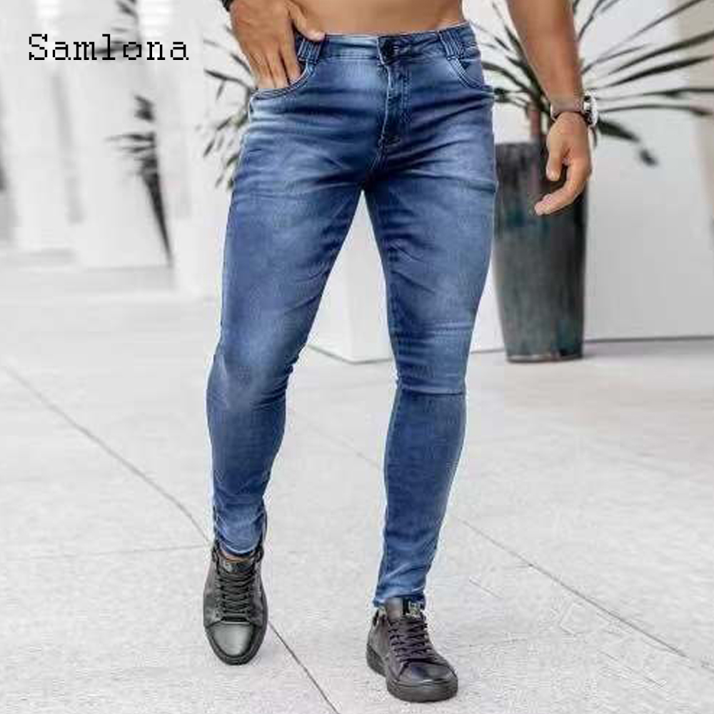 Samlona-بنطال جينز ضيق للرجال  - مراجعة Men'S Fashion Grey Jeans وسعره