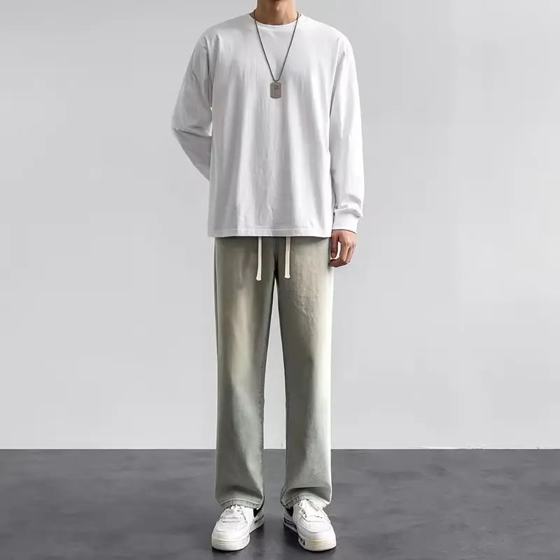 الكورية نمط الشارع الشهير موضة - مراجعة Men'S Fashion Grey Jeans وسعره